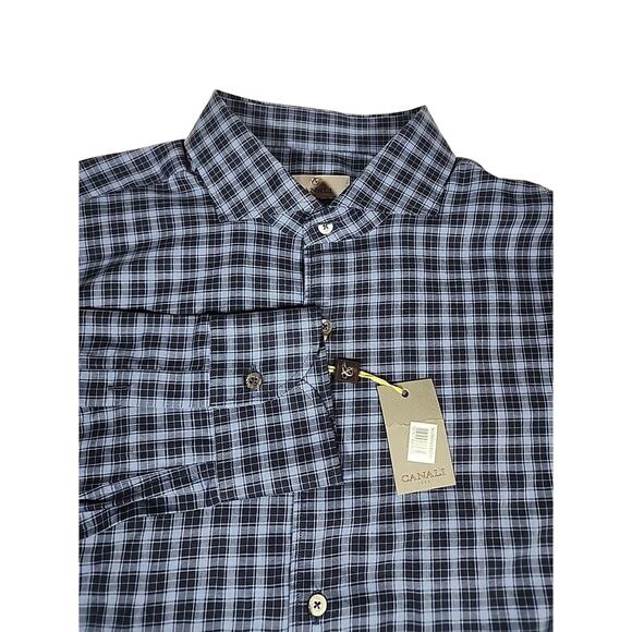 Canali Long Sleeve Blue Plaid Button Up Shirt Size XXL Cotton